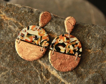 Boho Copper Leaf Polymer Clay Dangle Earrings