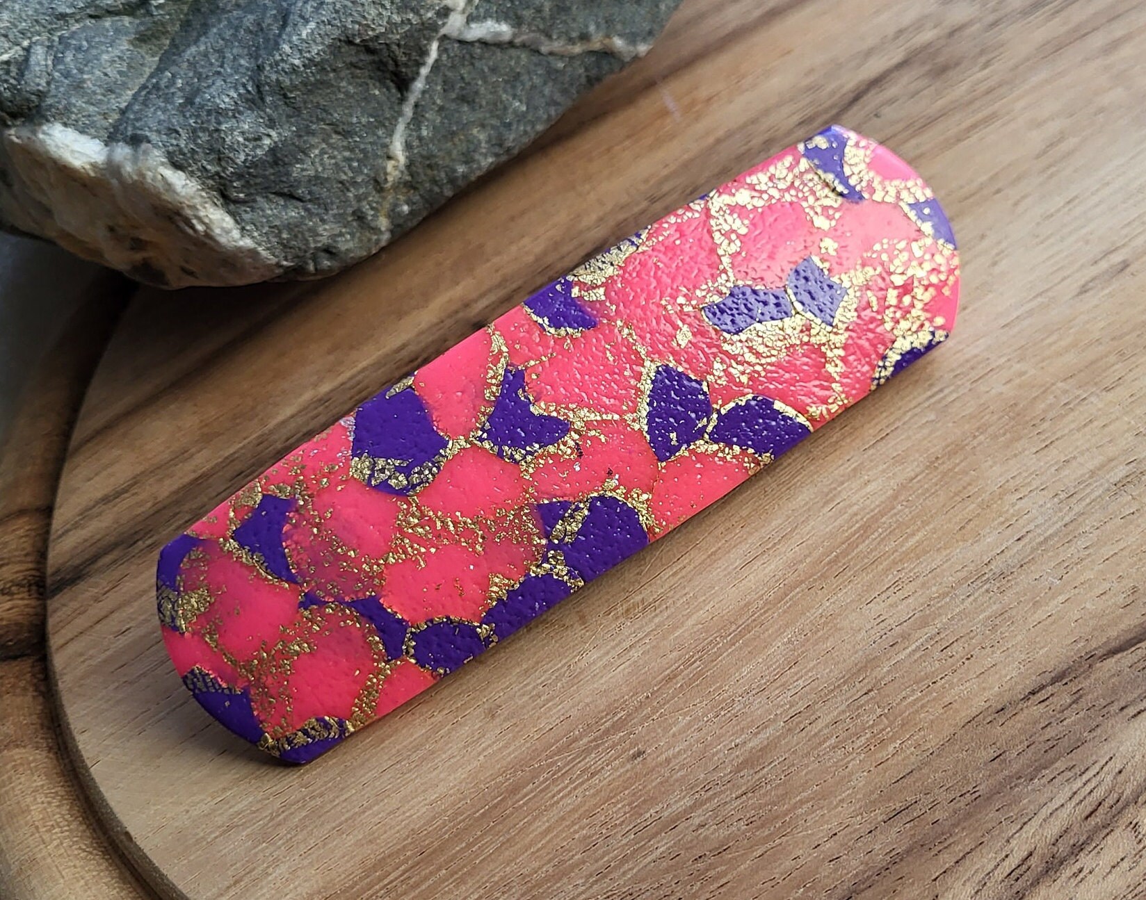 Large barrettes for thick hair Polymer clay hair barrette Hot pink neon Abstract Ceramic hair asseccory Barrette cheveux french