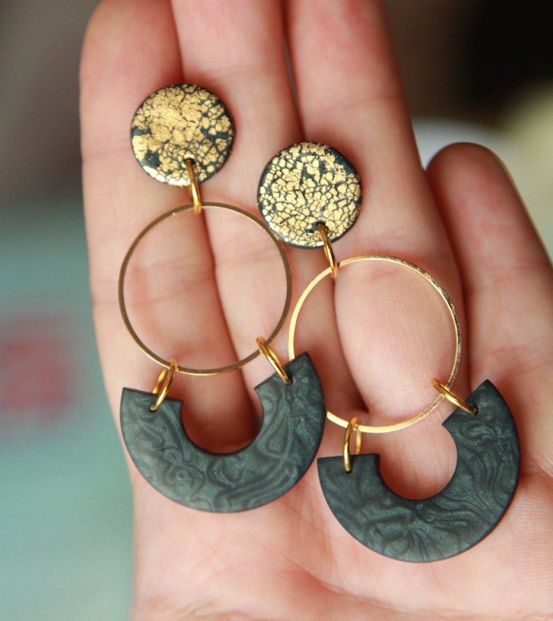Polymer Clay Earrings Hoop Earrings Dangle Black Earrings Etsy UK