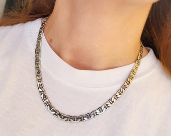 Silver Curb link chain, chunky curb chain necklace, Real sterling silver unique jewelry, Vintage necklace handmade