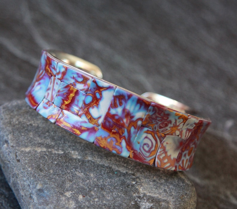 Cuff bracelet women Polymer clay bracelet Wide arm bracelet Silver bangle bracelet Unique jewelry Womens gifts Men arm cuff bracelet gift