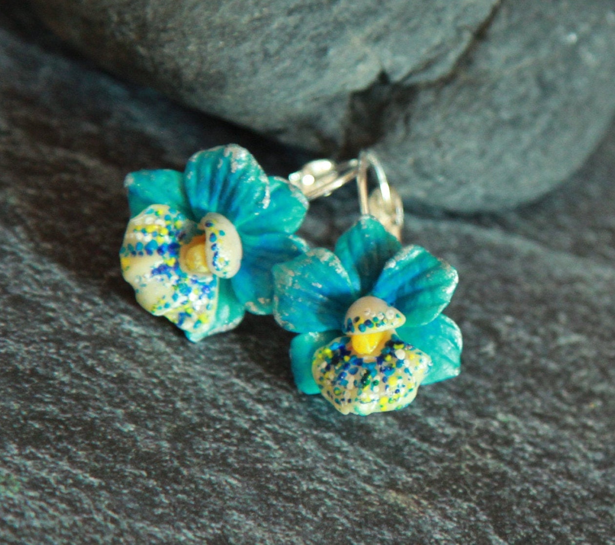 Polymer clay orchids earrings Floral earrings sculpted Etsy