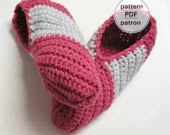 Crochet PATTERN - Women's Diagonal Stripes Slippers, Large Striped Slippers, Two-Color Slippers, Easy Pattern, English French PDF #25