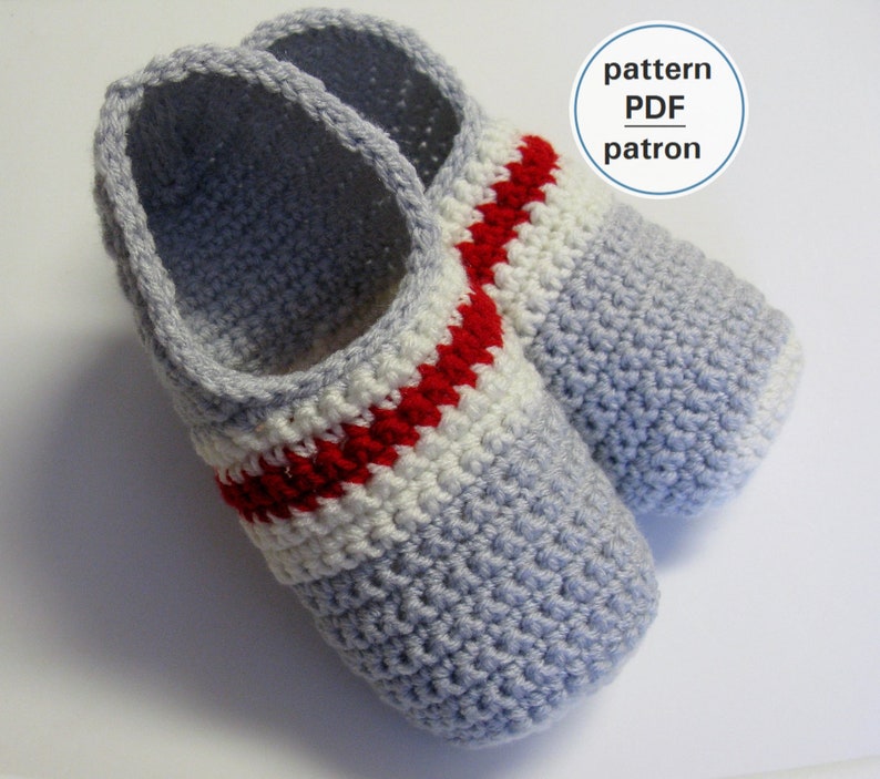 Crochet PATTERN Men's Sock Monkey Slippers, Work Sock Slippers, Easy Pattern, English French PDF 31 image 1