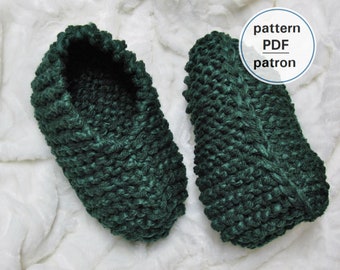 Patron TRICOT Pantoufles faciles au point mousse au tricot pour hommes, chaussons, patron facile, explications français anglais, PDF #74