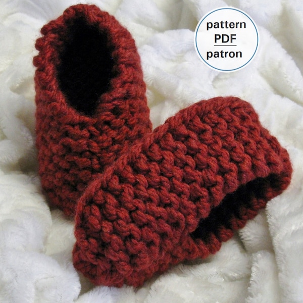 Patron TRICOT Pantoufles point mousse pour enfants de 2 à 12 ans, patron facile, explications français anglais PDF #69