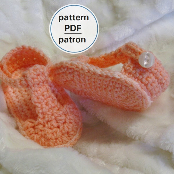 Crochet PATTERN - T-Bar Baby Sandals with Double Sole, 0-6 months, Easy Pattern, English French PDF #66