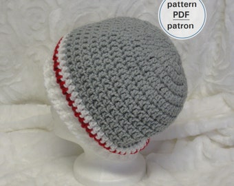 Crochet PATTERN - Men's Sock Monkey Beanie, Easy Pattern, English French PDF #78