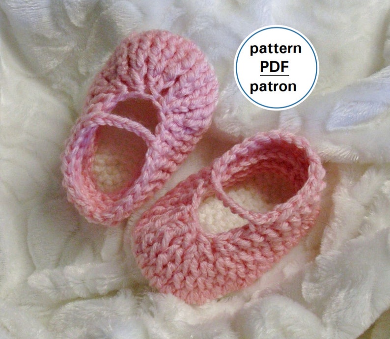 Crochet PATTERN Mary Jane Baby Slippers, 0-12 months, Mary Jane Baby Slippers, Baby Girl Slippers, Easy Pattern, English French PDF 51 image 1