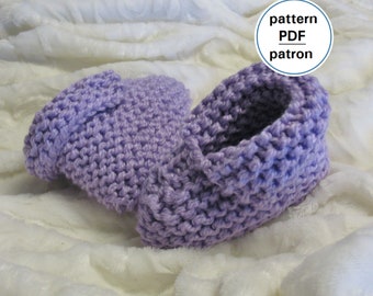 Knitting PATTERN - Children's Garter Stitch Slippers with Cuff, Ages 4 to 12, Flat Knit Slippers, Easy Pattern, English French PDF #70