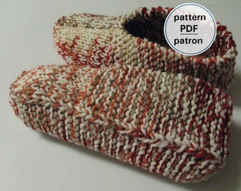 Knitting PATTERN - Family Slippers, Men, Women, Children Ages 6 to 12, Flat Knit Slippers, Easy Pattern, English French PDF #85