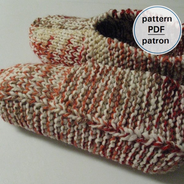 Knitting PATTERN - Family Slippers, Men, Women, Children Ages 6 to 12, Flat Knit Slippers, Easy Pattern, English French PDF #85