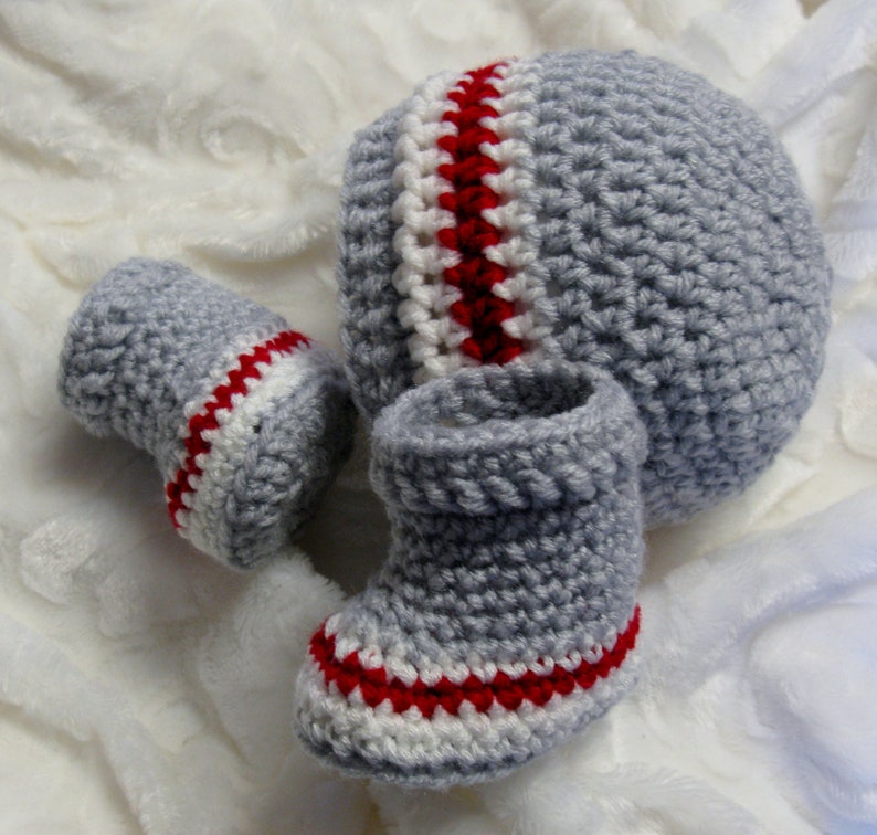 Crochet PATTERN Baby Sock Monkey Booties and Beanie Set, 0-12 months, Work Sock Booties and Hat Set, Easy Pattern, English French DUO 1 image 3
