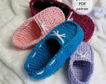 Patron CROCHET Mocassins pour enfants 2 à 10 ans, pantoufles, loafers, patron facile, explications français anglais, PDF #52