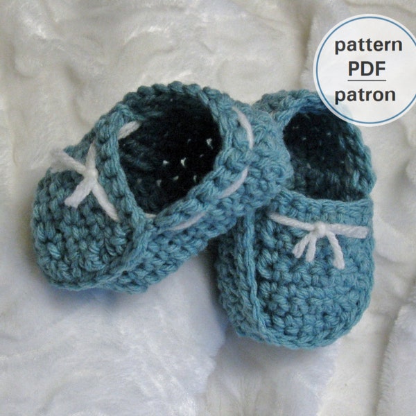 Crochet PATTERN - Baby Moccasins, 0-12 months, Baby Boat Shoes, Easy pattern, English French PDF #53