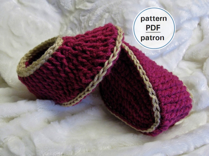 Crochet PATTERN Children's Ribbed Slippers, Ages 3 to 8, Easy Pattern, English French PDF 63 image 1