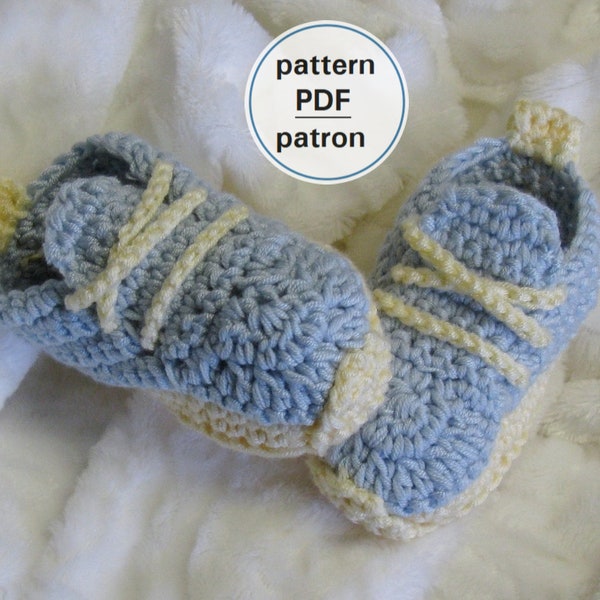 Crochet PATTERN - Baby Sneakers, 0-12 months, Easy Pattern, English French PDF #68