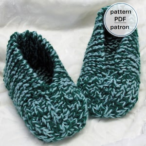 Knitting PATTERN - Adult Classic Slippers, Unisex, Men, Women, Flat Knit Slippers, Easy Pattern, English French PDF #80