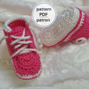 Crochet PATTERN Baby Sneakers, Hi-Top Baby Shoes, 0-12 months, Baby Booties, Easy Pattern, English French, PDF 45 image 1