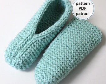 Knitting PATTERN - Adult Garter Stitch Slippers, Unisex, Men, Women, Flat Knit Slippers,  Easy Pattern, English French PDF #83