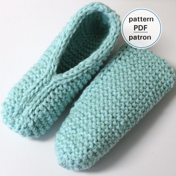 Knitting PATTERN - Adult Garter Stitch Slippers, Unisex, Men, Women, Flat Knit Slippers,  Easy Pattern, English French PDF #83