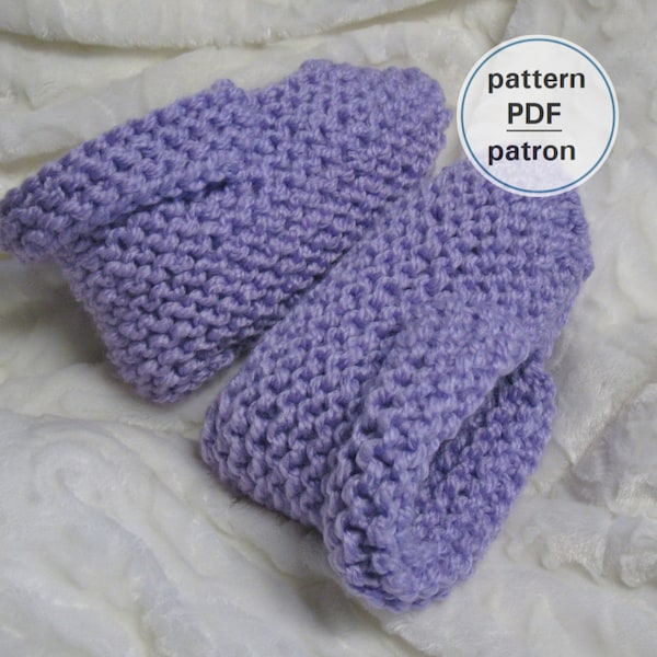 Knitting PATTERN - Adult Garter Stitch Slippers with Cuff, Unisex, Men, Women, Flat Knit Slippers, Easy Pattern, English French PDF #71