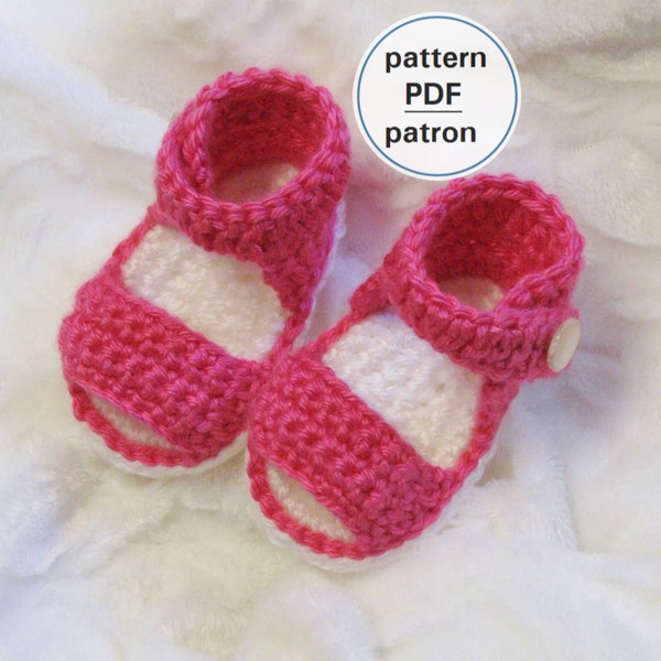 Crochet PATTERN - Double Sole Baby Sandals, 0-12 months, Easy Pattern, English French PDF #50