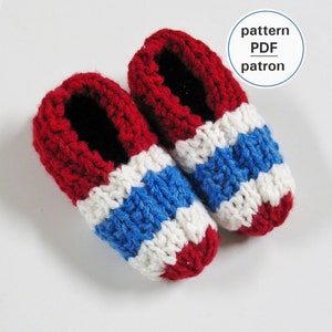 Knitting PATTERN - Family Easy Striped Slippers, Adult, Women, Kids Ages 6 to 8, Sand Stitch Slippers, Easy Pattern, English French PDF #2