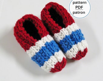 Knitting PATTERN - Family Easy Striped Slippers, Adult, Women, Kids Ages 6 to 8, Sand Stitch Slippers, Easy Pattern, English French PDF #2