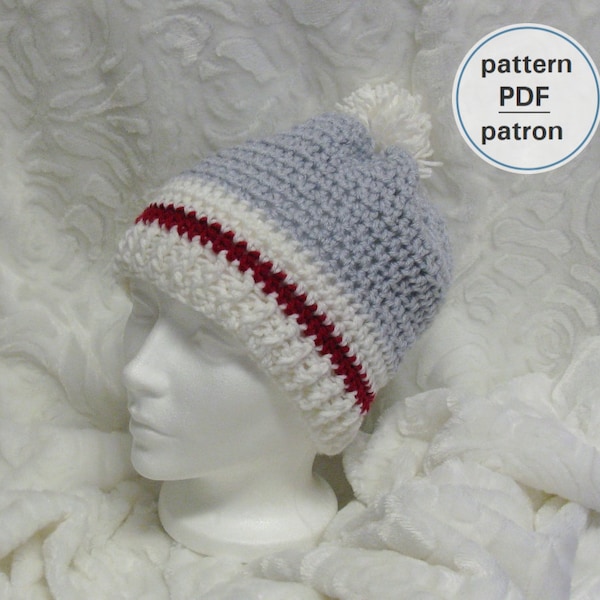 Crochet PATTERN - Women's Sock Monkey Hat, Easy Pattern, English French PDF #59