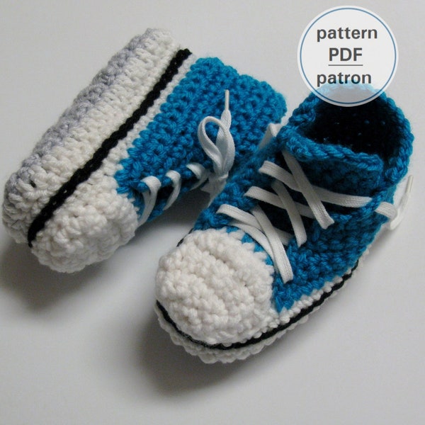 Crochet PATTERN - Sneakers for Children, Ages 2 to 10, Hi-Top Slippers, Kid Sneakers, Easy Pattern, English French PDF #20