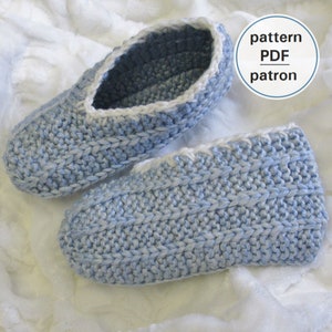 Knitting PATTERN - Adult No-Purl Rib Stitch Slippers, Unisex, Men, Women, Flat Knit Slippers,  Easy Pattern, English French PDF #84