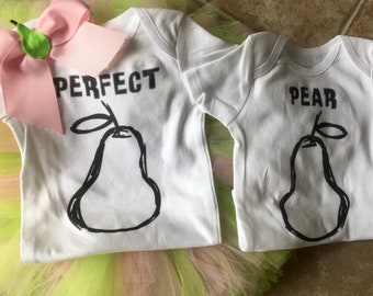 Perfect Pear Twin outfits/Perfect Pear twin shirts/Perfect Pear shirts/Perfect Pear boy girl twins/twins shirts/twin babies/pear bow