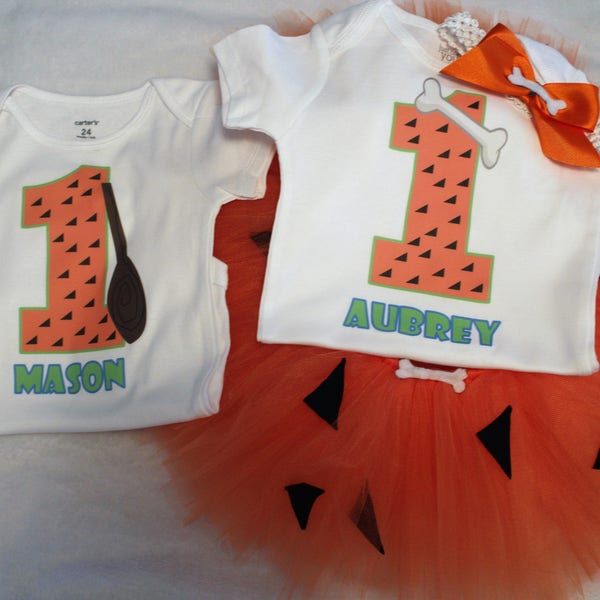 Pebbles and Bam Bam Birthday outfits/Flintstones birthday bodysuits or shirts/Pebbles Tutu