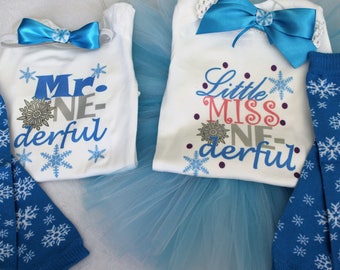 Little Miss Onederful or Mr. Onederful first birthday bodysuits with tutu and leg warmers/Winter Onederland outfits/Twinter Onederland