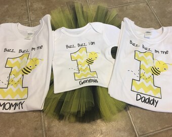 Bumblebee birthday shirts/Matching Family birthday shirts/ First birthday bee outfit/ bumblebee tutu