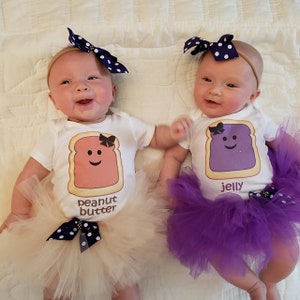 Peanut Butter and Jelly outfit for twin girls/Peanut butter image 6