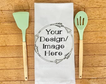 Personalized custom tea towel with any text logo or design/ Your image on towel