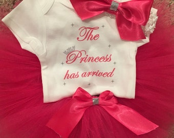 The princess has arrived baby outfit/ newborn girl tutu/ princess newborn outfit