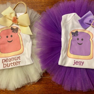 Peanut Butter and Jelly outfit for twin girls/Peanut butter and jelly outfit for sisters/Twin girls tutu outfits/Peanut butter jelly bows image 5