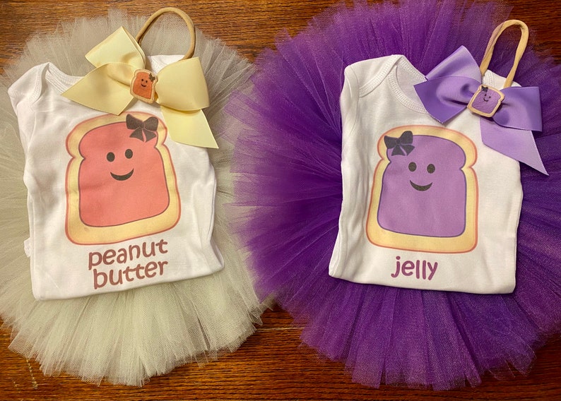 Peanut Butter and Jelly outfit for twin girls/Peanut butter and jelly outfit for sisters/Twin girls tutu outfits/Peanut butter jelly bows image 5