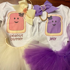 Peanut Butter and Jelly outfit for twin girls/Peanut butter and jelly outfit for sisters/Twin girls tutu outfits/Peanut butter jelly bows image 1