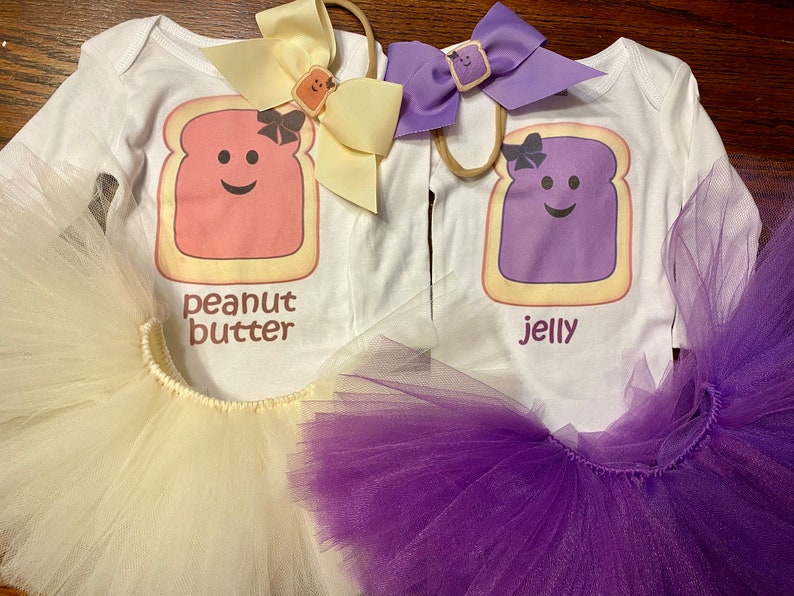 Peanut Butter and Jelly outfit for twin girls/Peanut butter and jelly outfit for sisters/Twin girls tutu outfits/Peanut butter jelly bows image 1