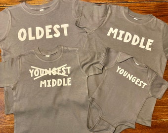 Oldest middle youngest shirts/ 4th pregnancy announcement/ 4 kids shirt sets