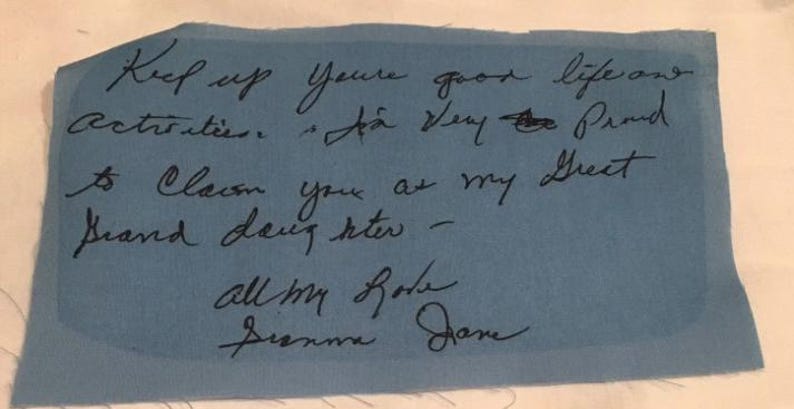 Handwritten Note Transferred to Fabric for Wedding Dress/something Blue ...