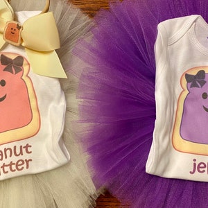 Peanut Butter and Jelly outfit for twin girls/Peanut butter and jelly outfit for sisters/Twin girls tutu outfits/Peanut butter jelly bows image 2