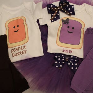 Peanut Butter and Jelly outfit for twin girls/Peanut butter image 7