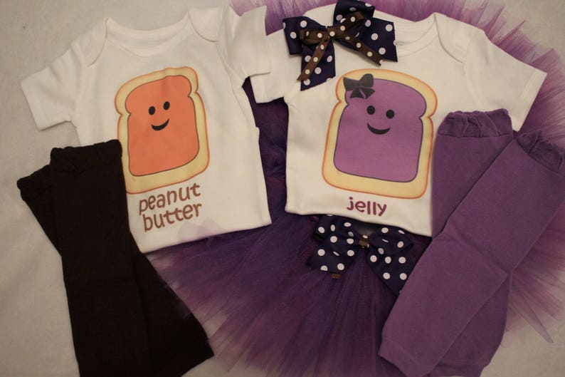 Peanut Butter and Jelly outfit for twin girls/Peanut butter and jelly outfit for sisters/Twin girls tutu outfits/Peanut butter jelly bows image 7