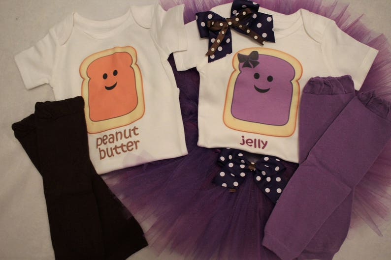 Peanut Butter and Jelly outfit for twin girls/Peanut butter image 7