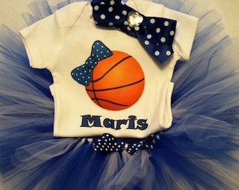 Personalized basketball bodysuit/Blue and White Tutu/Kentucky Wildcat baby outfit/Baby Girl basketball outfit